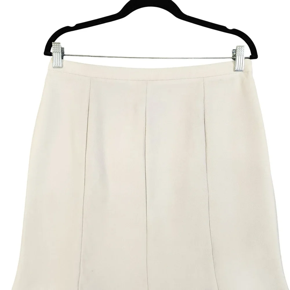 Talbots Womens Flounce Hem Skirt‎ Size 10 Ivory Cream Side Zip Lined Career Wear